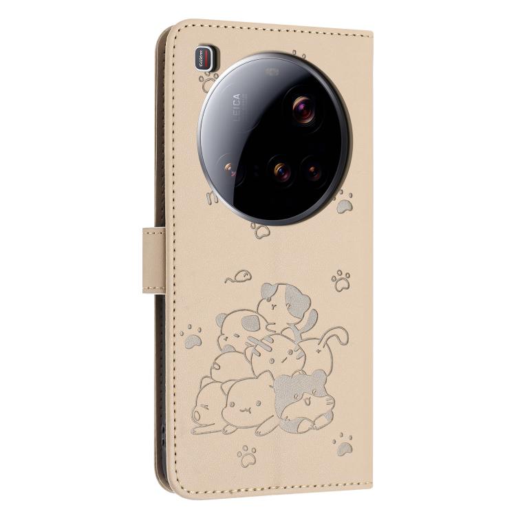 For Xiaomi 15 Ultra Embossed Kitten Phone Leather Case with Lanyard