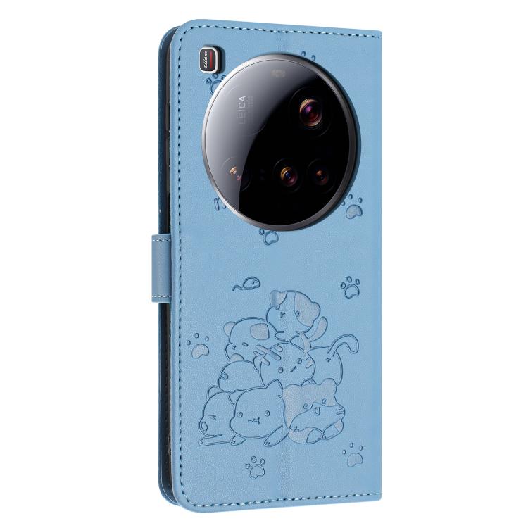 For Xiaomi 15 Ultra Embossed Kitten Phone Leather Case with Lanyard