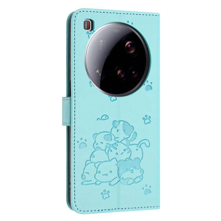 For Xiaomi 15 Ultra Embossed Kitten Phone Leather Case with Lanyard