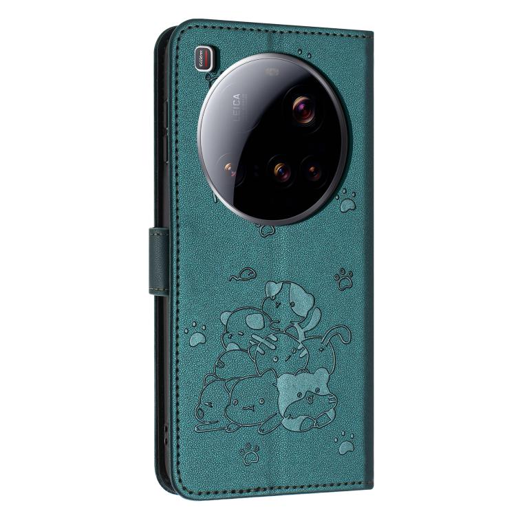 For Xiaomi 15 Ultra Embossed Kitten Phone Leather Case with Lanyard