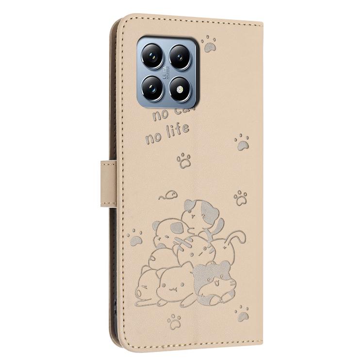For Xiaomi 15T 5G Embossed Kitten Phone Leather Case with Lanyard