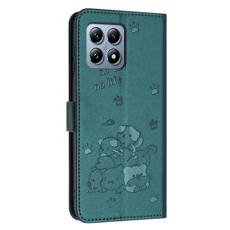 For Xiaomi 15T 5G Embossed Kitten Phone Leather Case with Lanyard