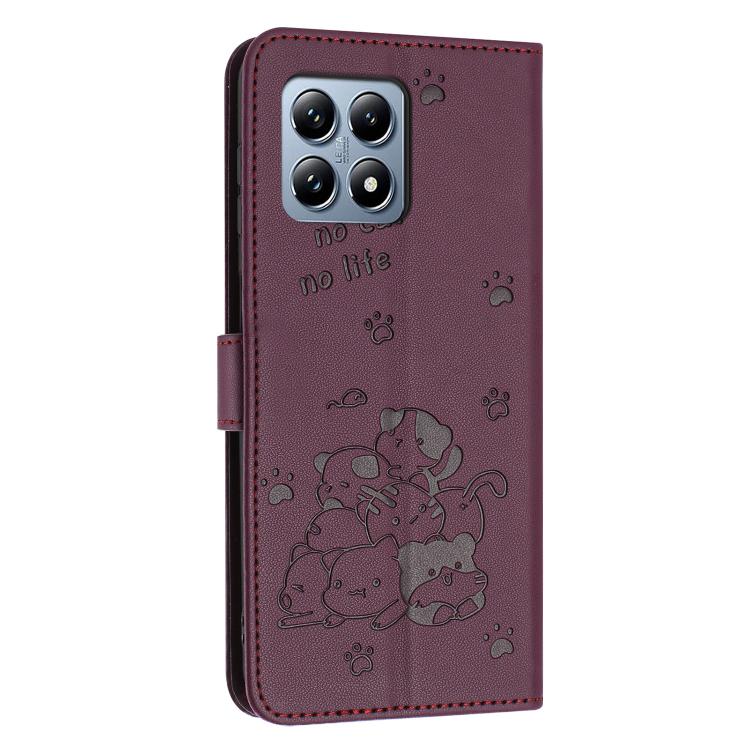 For Xiaomi 15T 5G Embossed Kitten Phone Leather Case with Lanyard