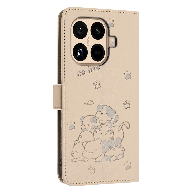 For Xiaomi 15T Pro 5G Embossed Kitten Phone Leather Case with Lanyard