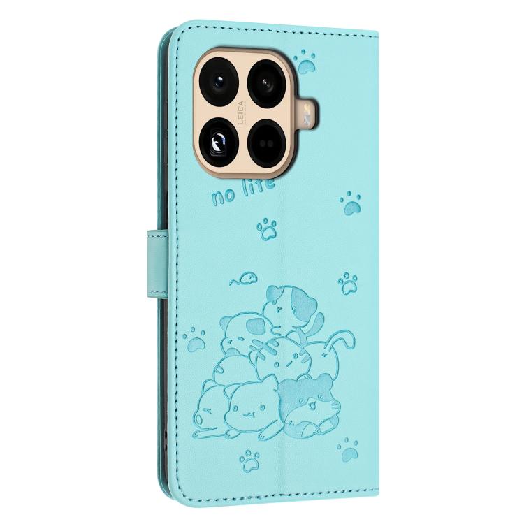 For Xiaomi 15T Pro 5G Embossed Kitten Phone Leather Case with Lanyard