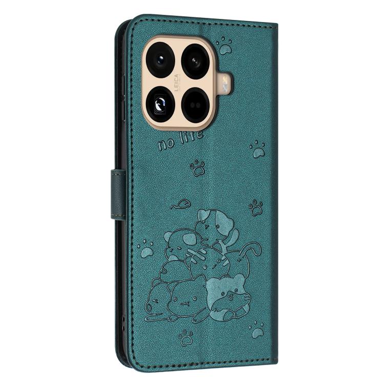 For Xiaomi 15T Pro 5G Embossed Kitten Phone Leather Case with Lanyard