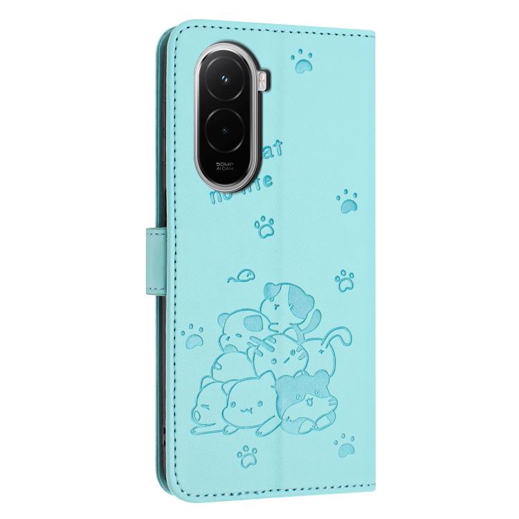 For Xiaomi Poco M7 4G 169mm Embossed Kitten Phone Leather Case with Lanyard