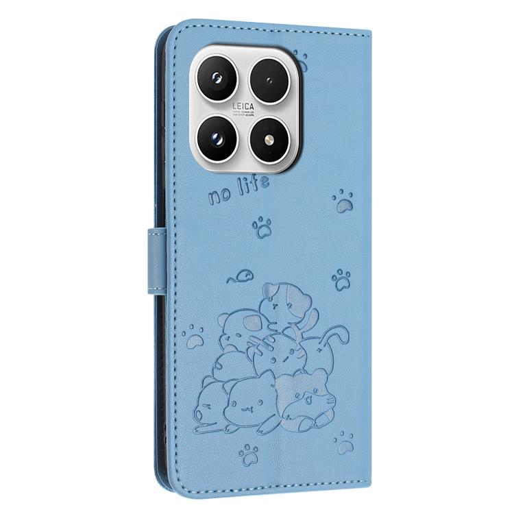 For Xiaomi 17 Embossed Kitten Phone Leather Case with Lanyard