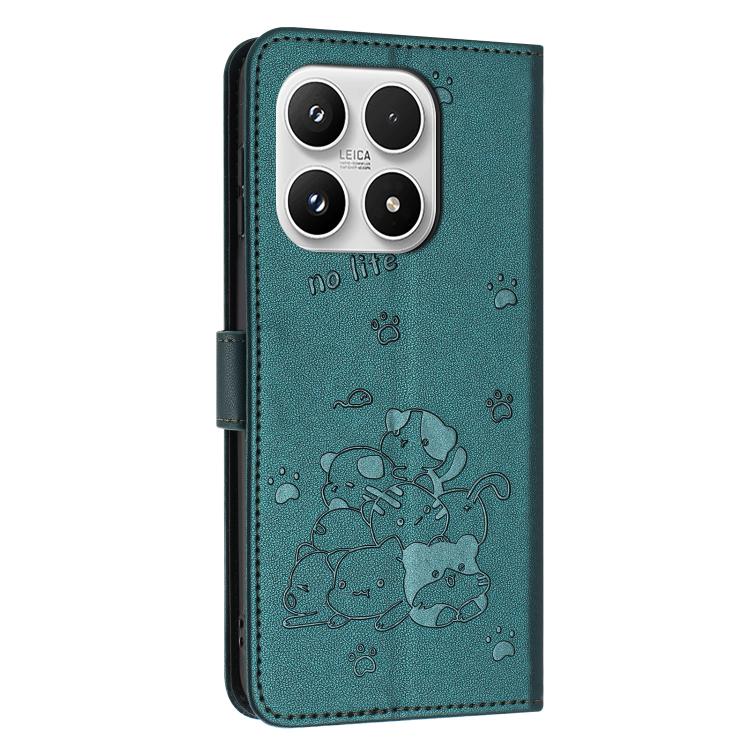 For Xiaomi 17 Embossed Kitten Phone Leather Case with Lanyard