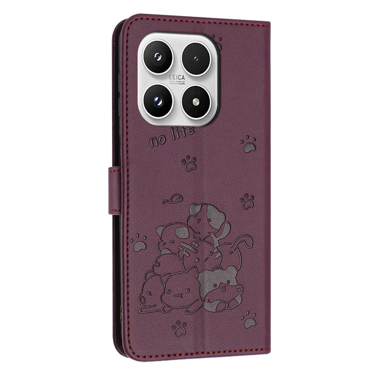 For Xiaomi 17 Embossed Kitten Phone Leather Case with Lanyard