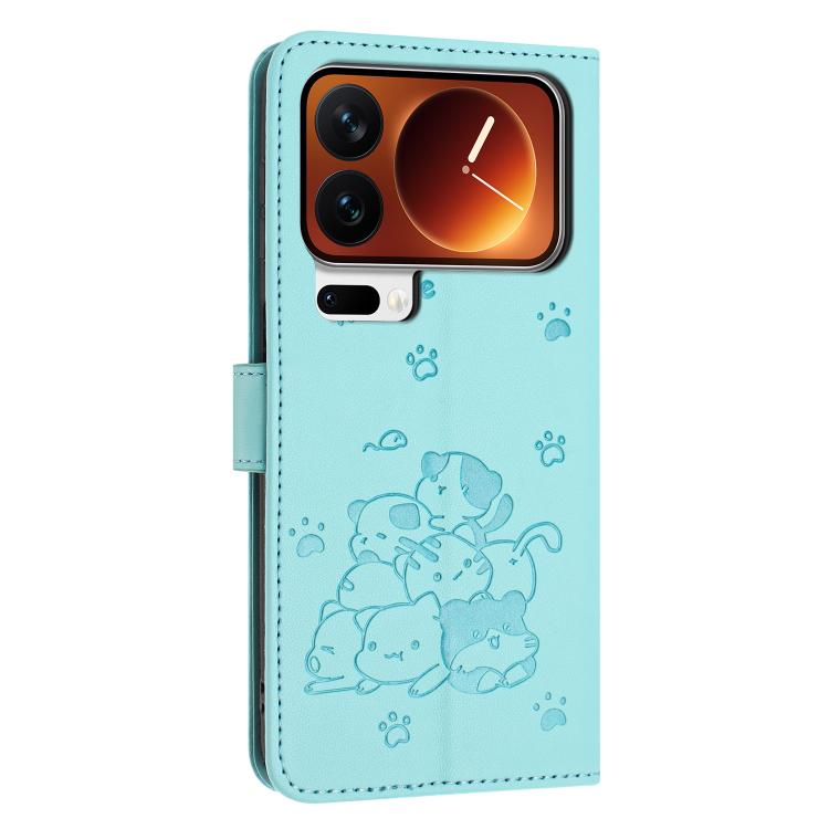 For Xiaomi 17 Pro Embossed Kitten Phone Leather Case with Lanyard