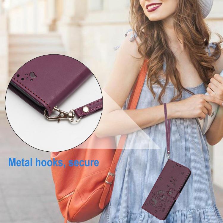 For Xiaomi 17 Pro Max Embossed Kitten Phone Leather Case with Lanyard