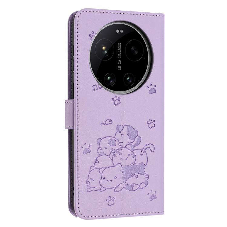 For Xiaomi 17 Ultra Embossed Kitten Phone Leather Case with Lanyard