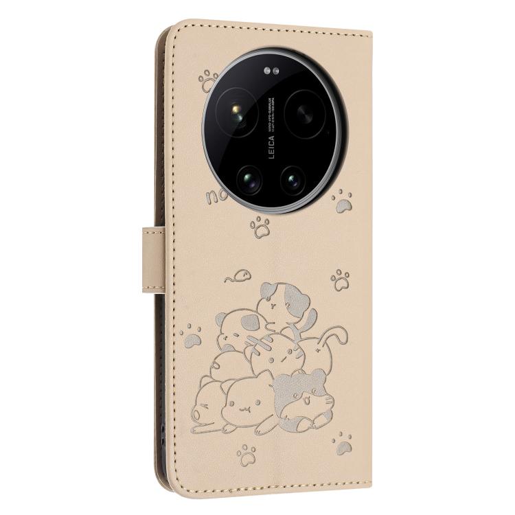 For Xiaomi 17 Ultra Embossed Kitten Phone Leather Case with Lanyard