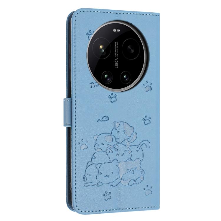 For Xiaomi 17 Ultra Embossed Kitten Phone Leather Case with Lanyard