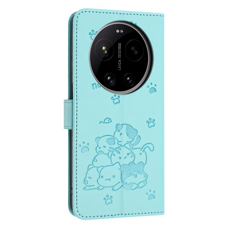 For Xiaomi 17 Ultra Embossed Kitten Phone Leather Case with Lanyard