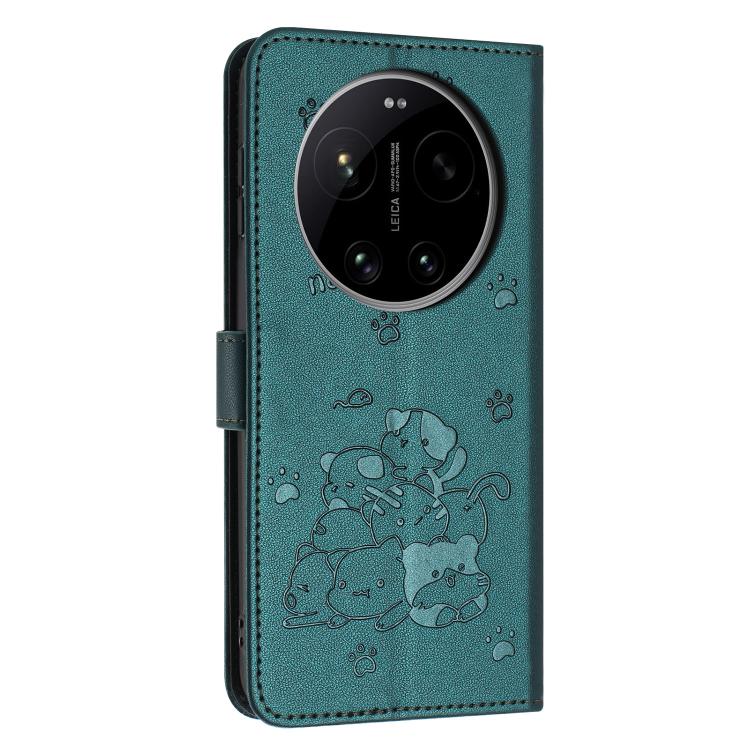 For Xiaomi 17 Ultra Embossed Kitten Phone Leather Case with Lanyard