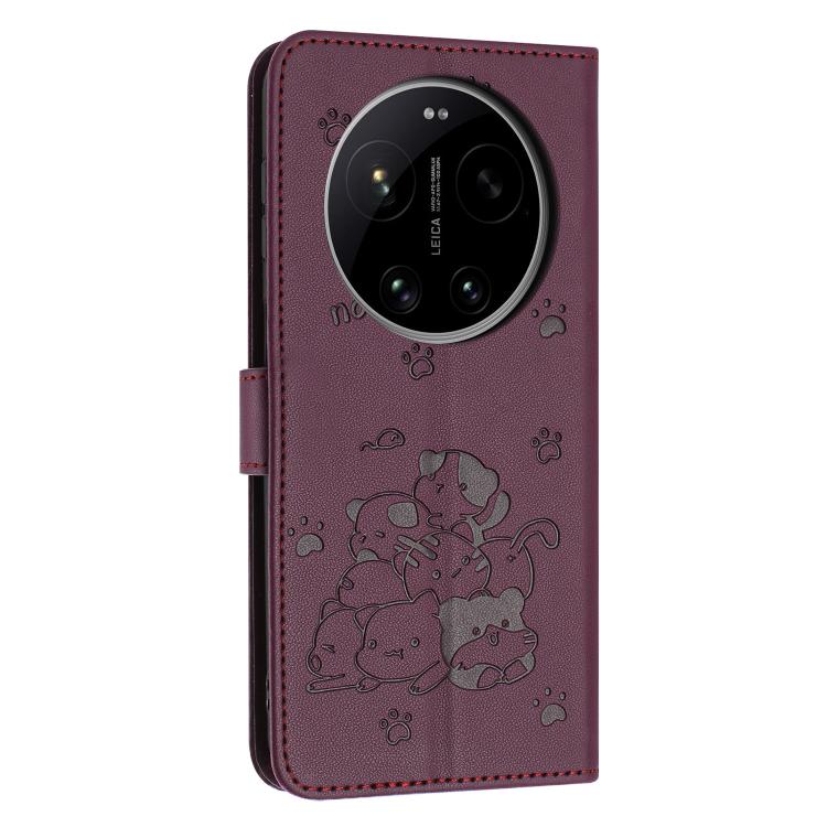 For Xiaomi 17 Ultra Embossed Kitten Phone Leather Case with Lanyard