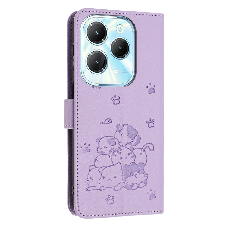 For Tecno Spark 20 Pro Embossed Kitten Phone Leather Case with Lanyard