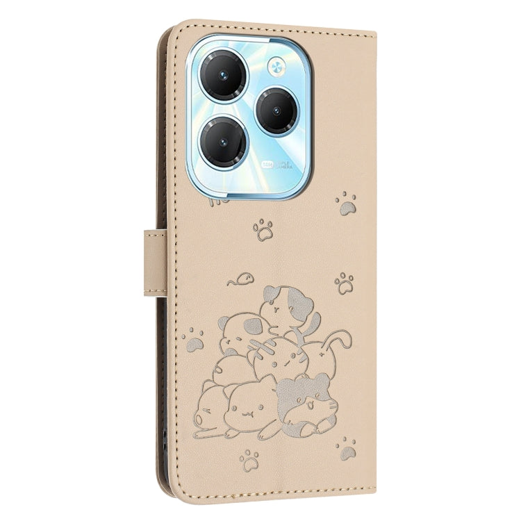 For Tecno Spark 20 Pro Embossed Kitten Phone Leather Case with Lanyard