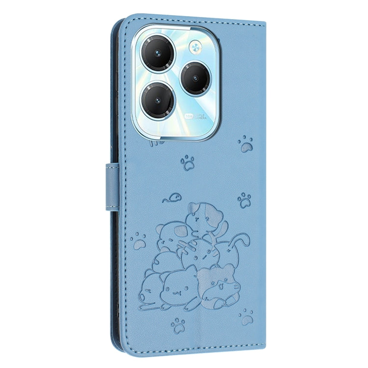 For Tecno Spark 20 Pro Embossed Kitten Phone Leather Case with Lanyard