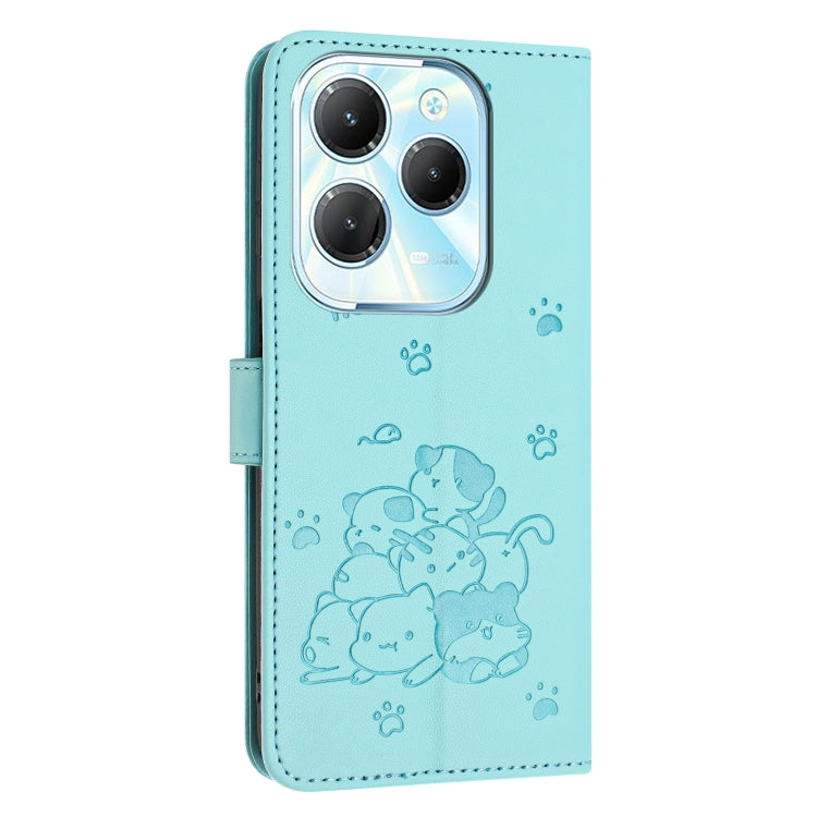 For Tecno Spark 20 Pro Embossed Kitten Phone Leather Case with Lanyard