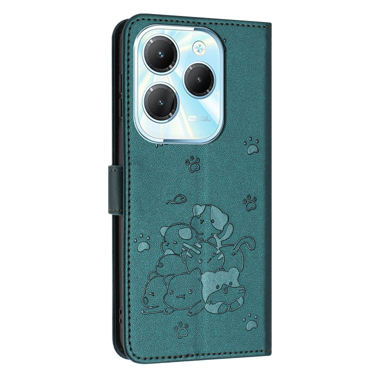 For Tecno Spark 20 Pro Embossed Kitten Phone Leather Case with Lanyard