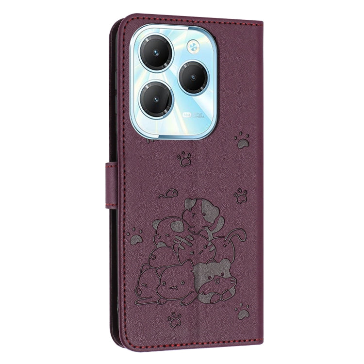 For Tecno Spark 20 Pro Embossed Kitten Phone Leather Case with Lanyard