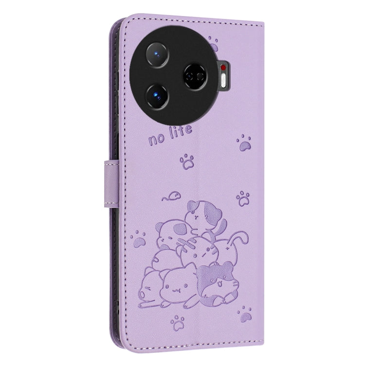 For Tecno Camon 30 Pro 5G Embossed Kitten Phone Leather Case with Lanyard