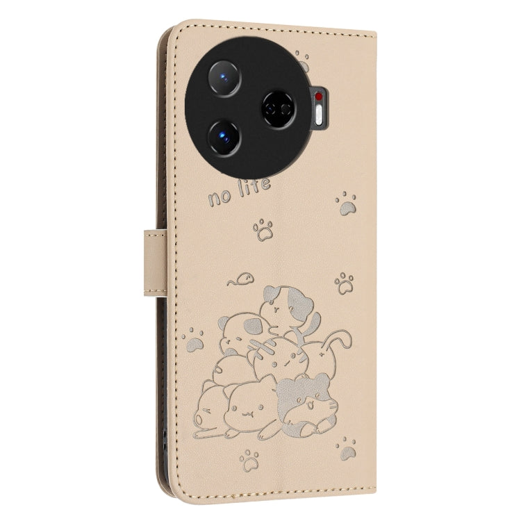 For Tecno Camon 30 Pro 5G Embossed Kitten Phone Leather Case with Lanyard