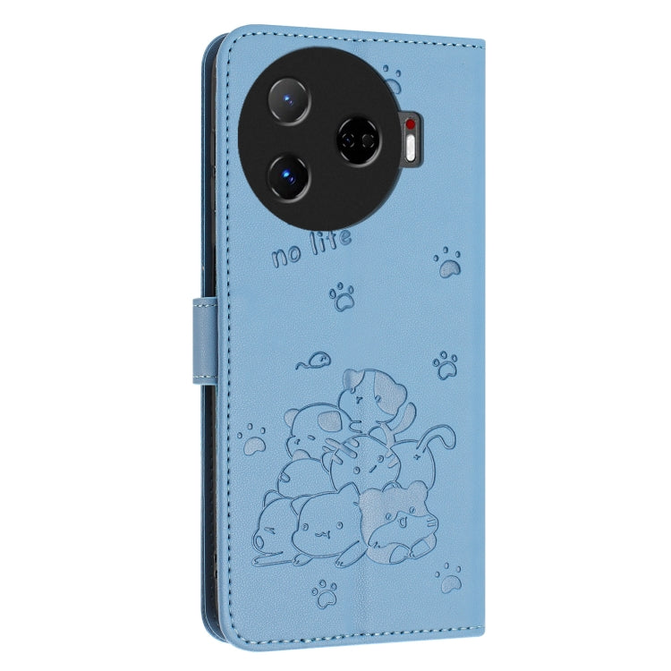For Tecno Camon 30 Pro 5G Embossed Kitten Phone Leather Case with Lanyard