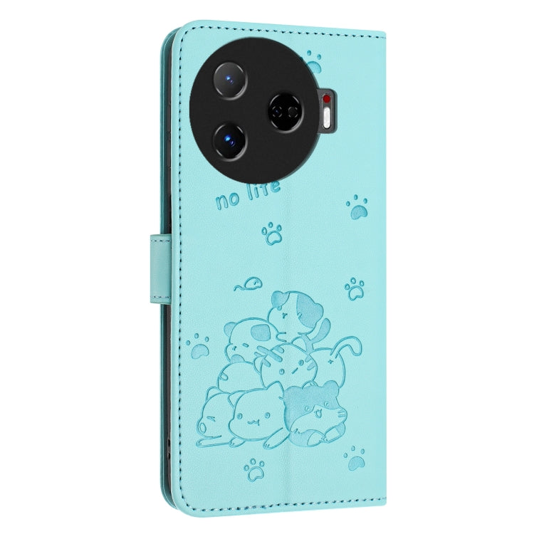 For Tecno Camon 30 Pro 5G Embossed Kitten Phone Leather Case with Lanyard