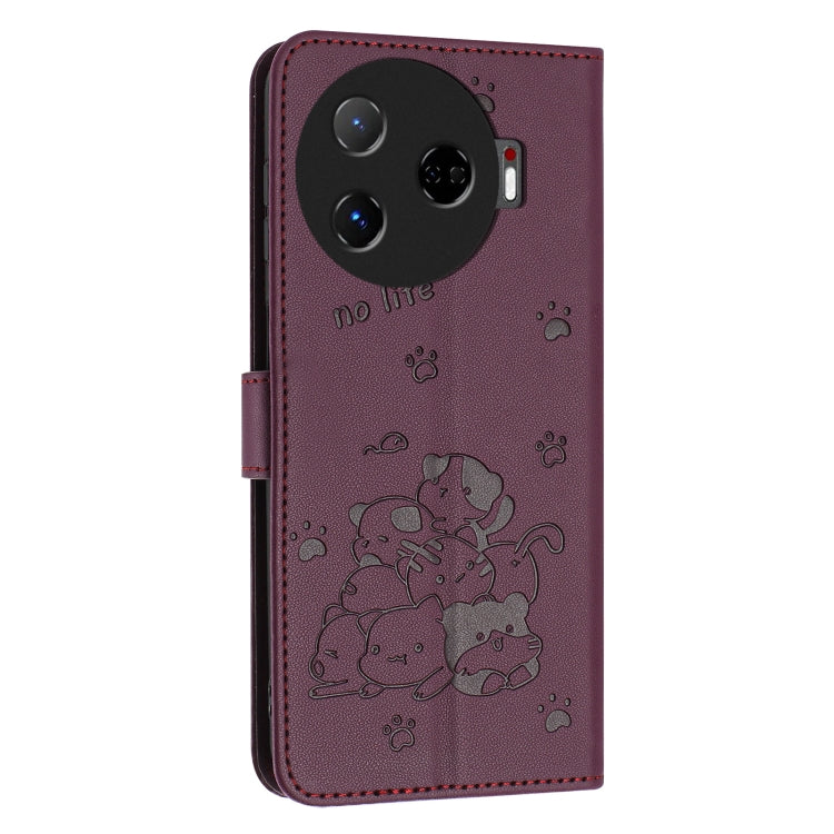 For Tecno Camon 30 Pro 5G Embossed Kitten Phone Leather Case with Lanyard