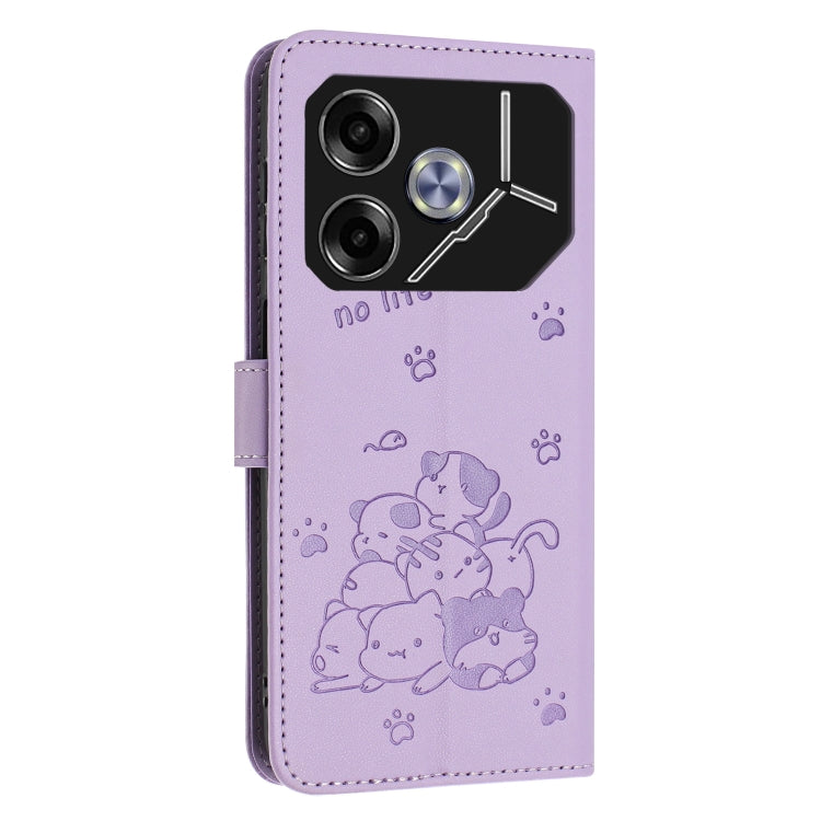 For Tecno Pova 6 Pro / Pova 6 5G Embossed Kitten Phone Leather Case with Lanyard