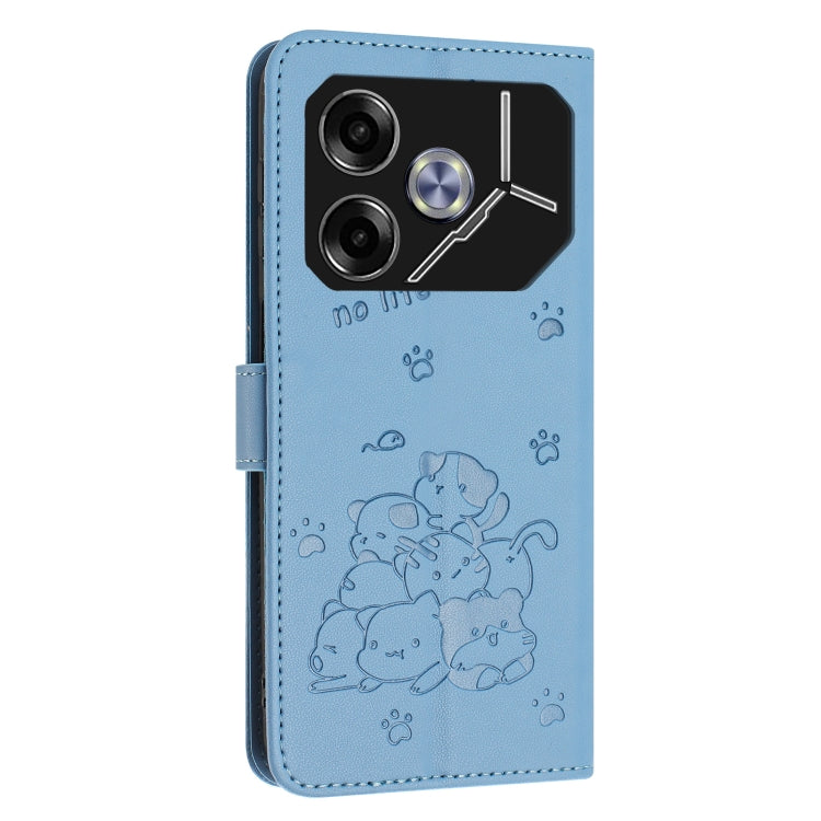 For Tecno Pova 6 Pro / Pova 6 5G Embossed Kitten Phone Leather Case with Lanyard