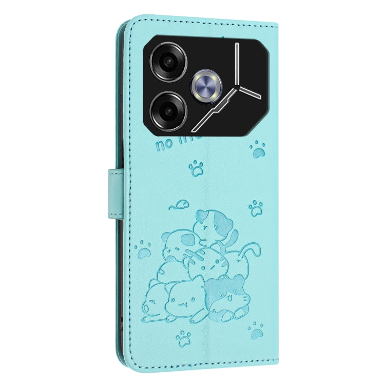 For Tecno Pova 6 Pro / Pova 6 5G Embossed Kitten Phone Leather Case with Lanyard