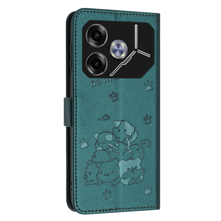For Tecno Pova 6 Pro / Pova 6 5G Embossed Kitten Phone Leather Case with Lanyard