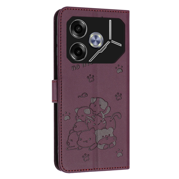 For Tecno Pova 6 Pro / Pova 6 5G Embossed Kitten Phone Leather Case with Lanyard