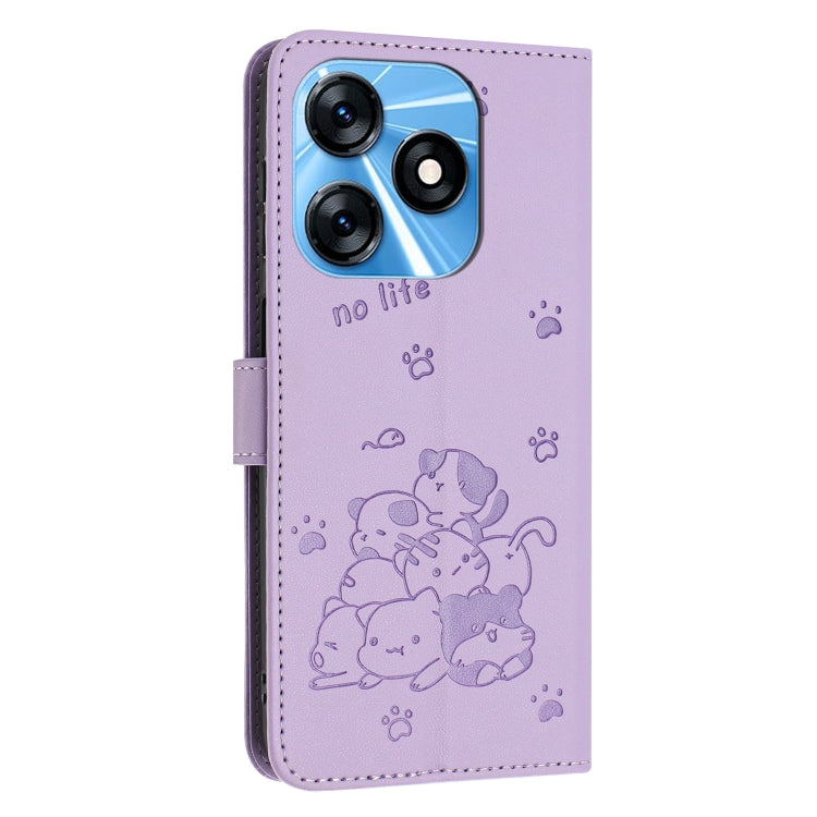 For Tecno Spark 10 4G / Spark 10C Embossed Kitten Phone Leather Case with Lanyard