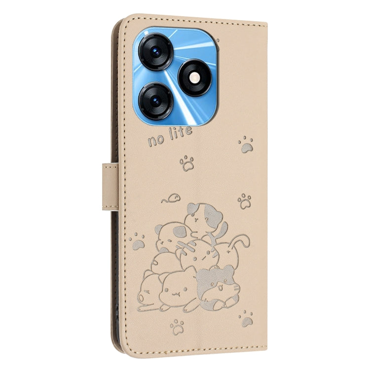 For Tecno Spark 10 4G / Spark 10C Embossed Kitten Phone Leather Case with Lanyard