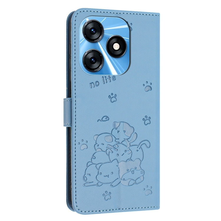 For Tecno Spark 10 4G / Spark 10C Embossed Kitten Phone Leather Case with Lanyard