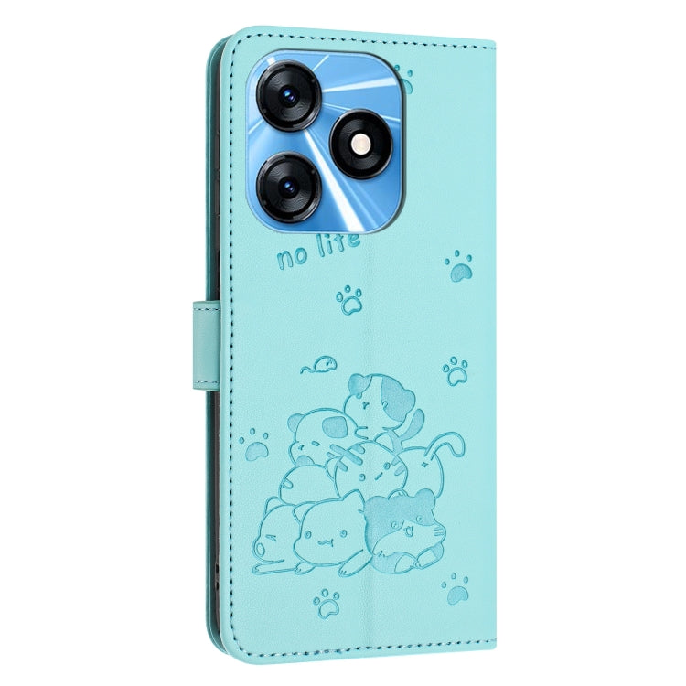 For Tecno Spark 10 4G / Spark 10C Embossed Kitten Phone Leather Case with Lanyard