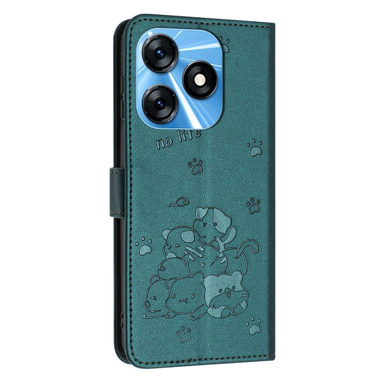 For Tecno Spark 10 4G / Spark 10C Embossed Kitten Phone Leather Case with Lanyard