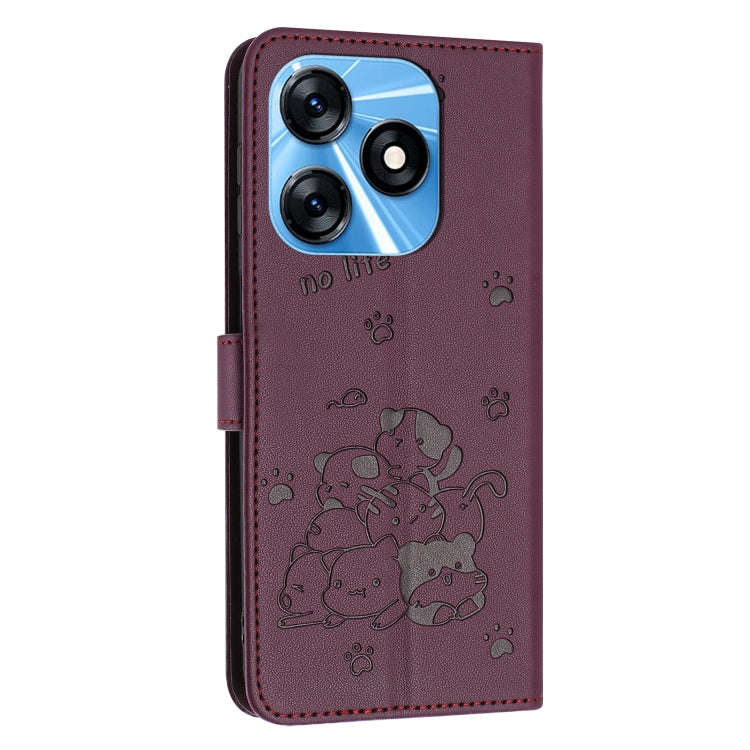 For Tecno Spark 10 4G / Spark 10C Embossed Kitten Phone Leather Case with Lanyard