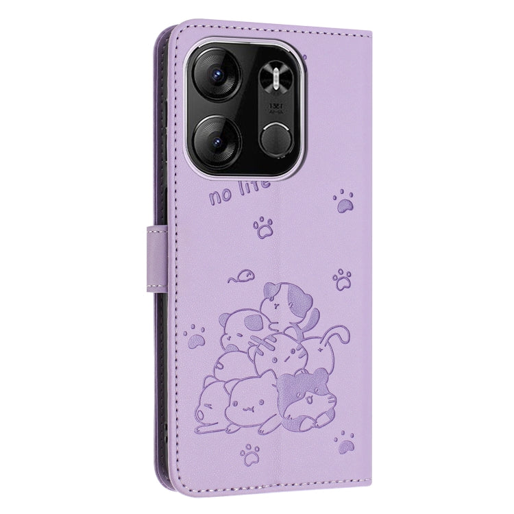 For Tecno Spark Go 2023 Embossed Kitten Phone Leather Case with Lanyard