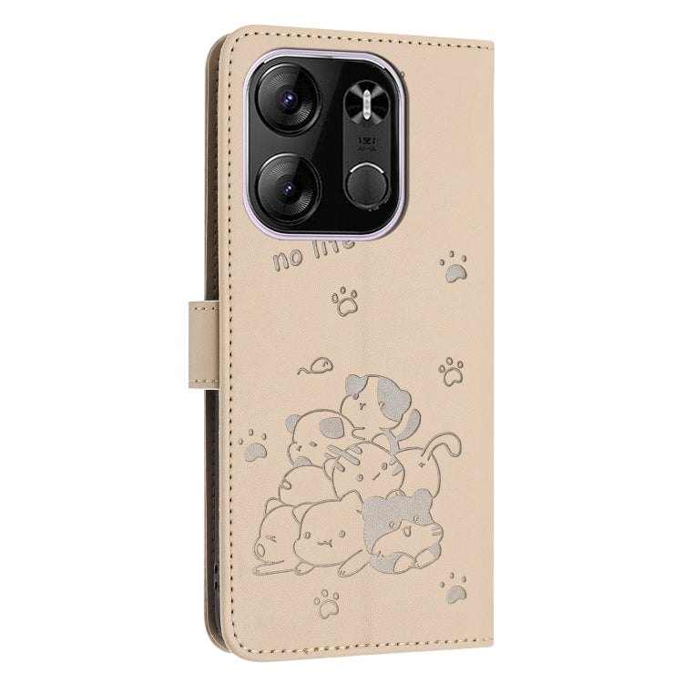 For Tecno Spark Go 2023 Embossed Kitten Phone Leather Case with Lanyard