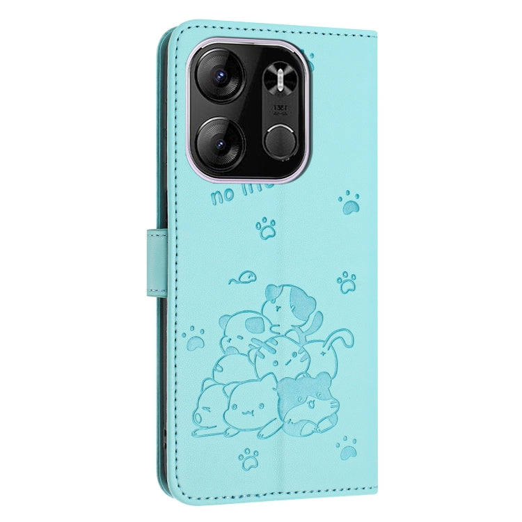 For Tecno Spark Go 2023 Embossed Kitten Phone Leather Case with Lanyard
