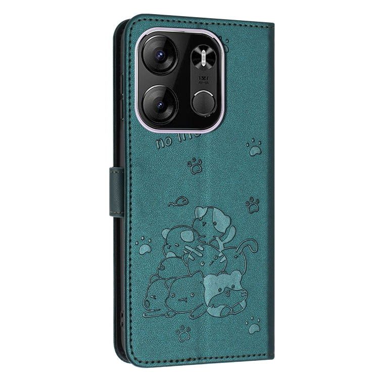 For Tecno Spark Go 2023 Embossed Kitten Phone Leather Case with Lanyard