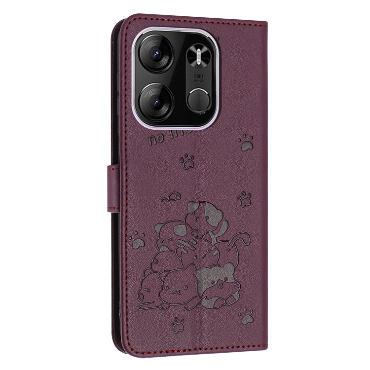 For Tecno Spark Go 2023 Embossed Kitten Phone Leather Case with Lanyard