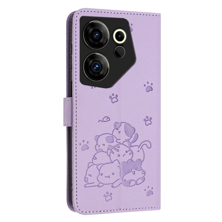 For Tecno Camon 20 Premier Embossed Kitten Phone Leather Case with Lanyard